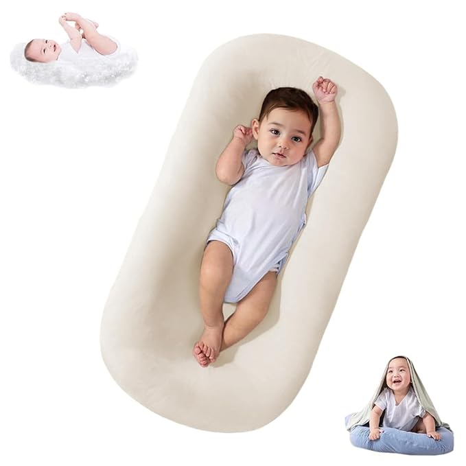 Lucakuins Baby Lounger, Bionic Design Baby Lounger for Newborn 0-24 Months, Soft Organic Cotton Breathable Lounger for Infants (Bluebell)