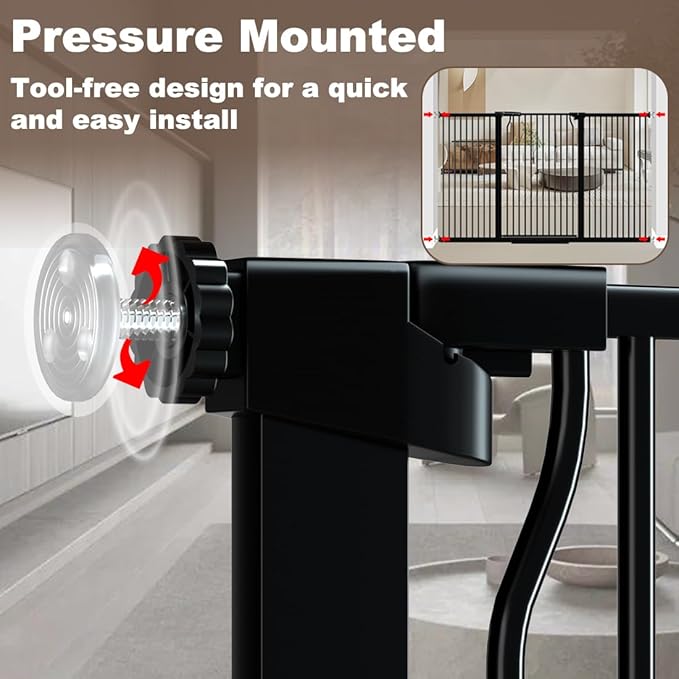 40.55" Extra Tall and Wide Baby Gate, 76.8-79.5 in Gates for Dogs Indoor with Door, Walk Through Long Pet Gate for Large Openings, Pressure Mounted Child Safety Gate for House Kid, Black