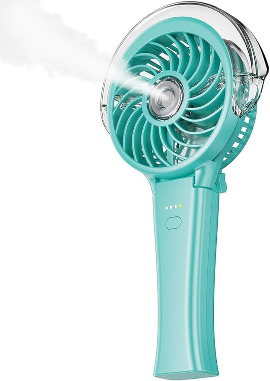 KIBEE Portable Misting Fan - 4000mAh Rechargeable, 50ml Water Tank, Foldable 180° Handheld with Mist Spray, 3-Speed Personal, Portable Charger for Travel, Outdoors, Makeup & More(Green)