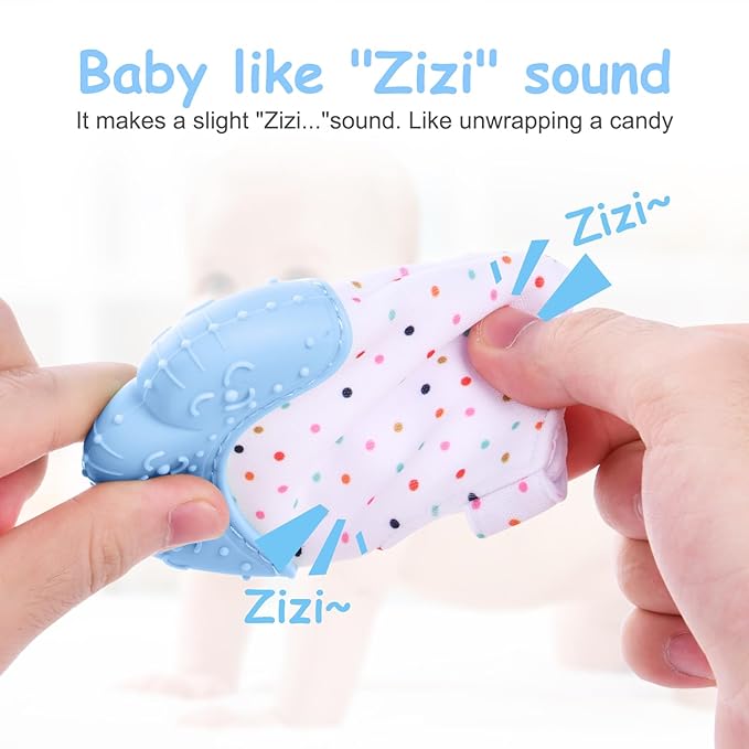 2Pack Silicone Teething Mitt, Soothing Infant Teething Mitten Pain Relief, Prevent Scratches Glove, Safe Silicone Teething Toys for 0-12 Months Blue