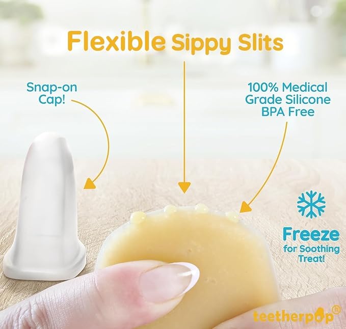 Teetherpop Fillable Silicone Teether for Babies – Breastmilk Popsicle Molds for Teething with Spill-Proof Sippy Slits – Freezable Baby Teethers for Liquids & Purées - Cool Teething Relief (PinkLimon)