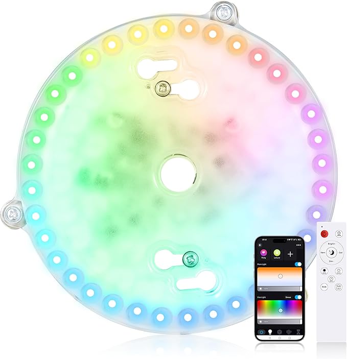 Smart Ceiling Light Replacement Kit, RGB LED Ceiling Fan Light Retrofit Kit, 1200LM, DIY Color, Compatible with Alexa, 2700K-6500K for Bedroom, Living Room, 5.5 Inch, 120V, ETL