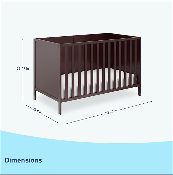 Graco Theo 3-in-1 Convertible Baby Crib (Espresso) - GREENGUARD Gold Certified, Converts to Toddler Bed & Daybed, Fits Standard Full-Size Baby Crib Mattress, 4 Adjustable Mattress Heights