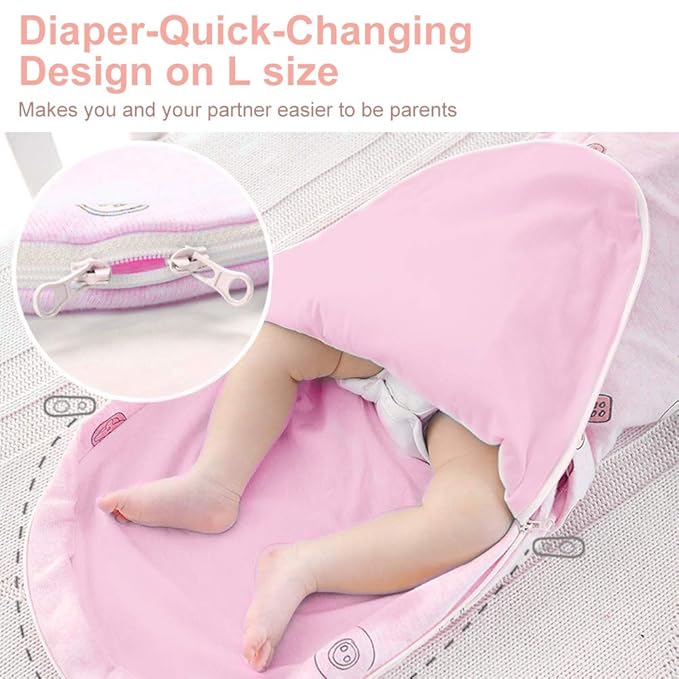 Organic Cotton Baby Swaddle Blankets, Unisex Baby Blanket Wrap for Newborn Baby Boys Girls, Skin Friendly Wearable Swaddling Sleep Sack Calms Startle Reflex (Button, Peachpink, 3-6 Months)