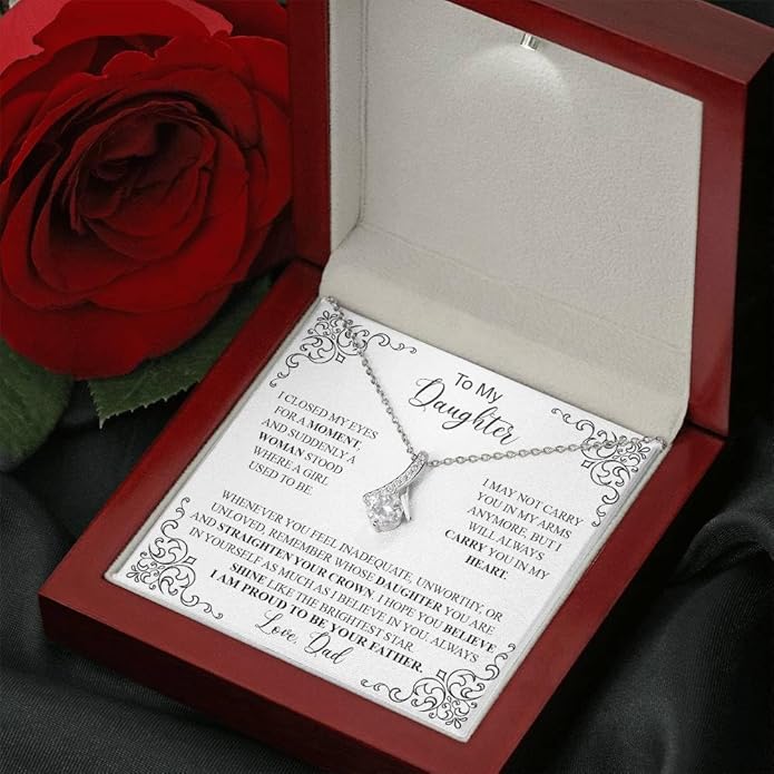 To My Daughter Gift Necklace From Dad or Mom - Badass Daughter Jewelry With Heartfelt Message & Elegant Box