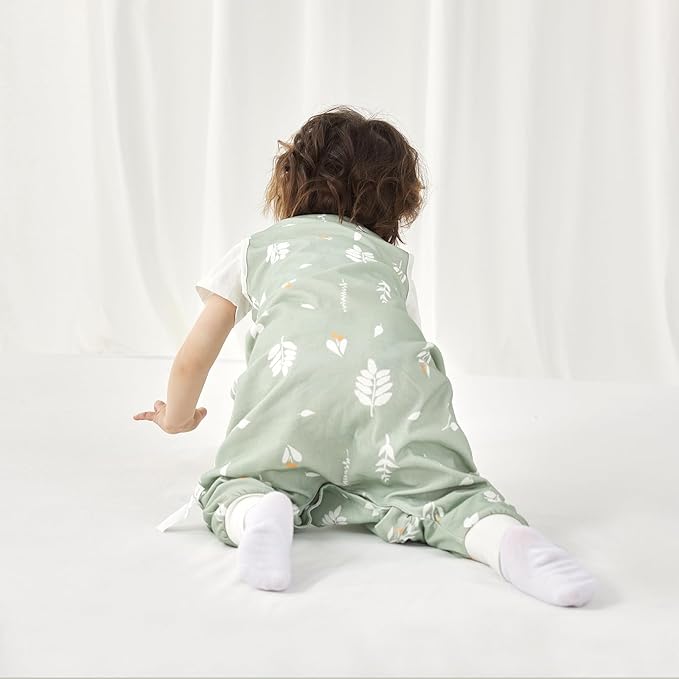 2 Pack Super Soft 0.5 TOG Sleep Sack with Legs, 100% Organic Cotton Side Open Toddler Sleep Sack with Feet, Foliage & Bear, Size L