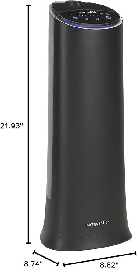 Pure Guardian Ultrasonic Cool Mist Humidifier, 100 Hour Run Time, 1.5 Gallon Tank, 440 Sq. Ft. Coverage, Medium Rooms, Quiet, Filter Free, Black, H3200BAR