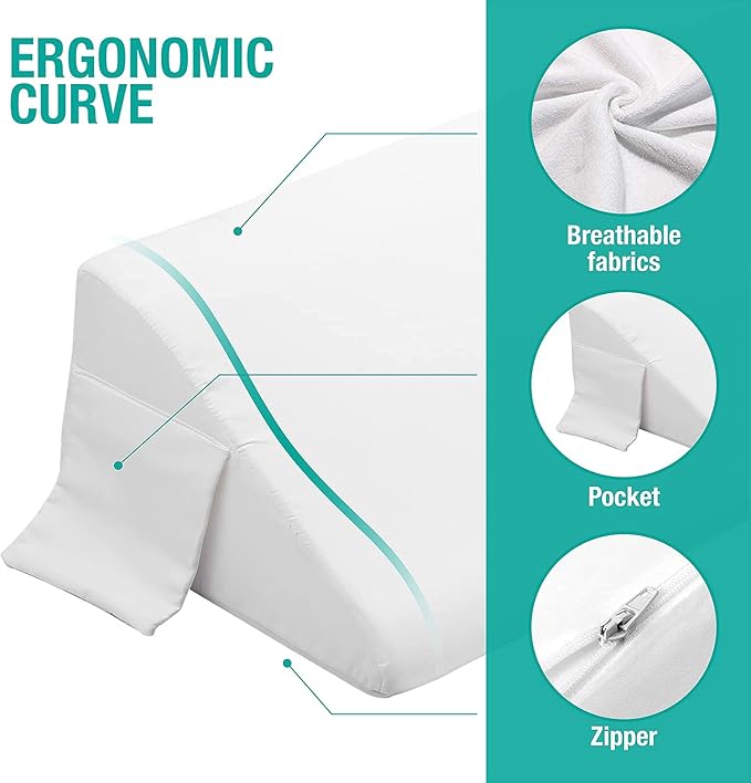 Vekkia Queen Size Bed Wedge Pillow for Headboard Gap/Mattress Wedge Gap Filler/Bed Gap Filler Fill 0-6" Gap Between Headboard and Mattress,60"x10"x6"-White