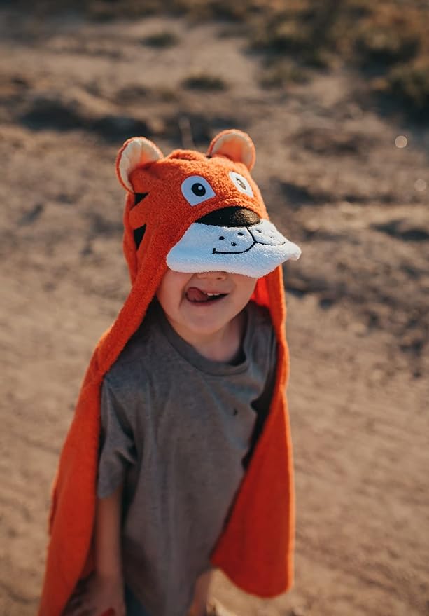 Hooded Baby Towel for Kids 2-8 | Large 100% Cotton Baby Towel for Girls or Boys in Orange | Unisex Cute Tiger Bath Towels for Babies and Toddlers
