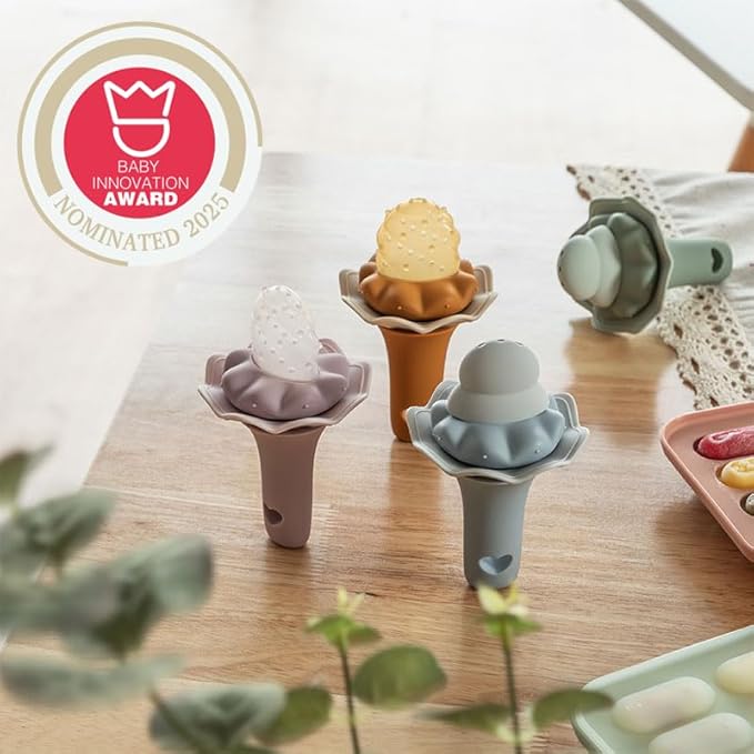 Moonkie Baby Fruit Feeder, BPA Free Silicone Food Feeder for Infant Self Feeding, Baby Shower Gifts for Teething Relief, Baby Feeding Essentials 4 Months+, Two Pouches, 2 Pack