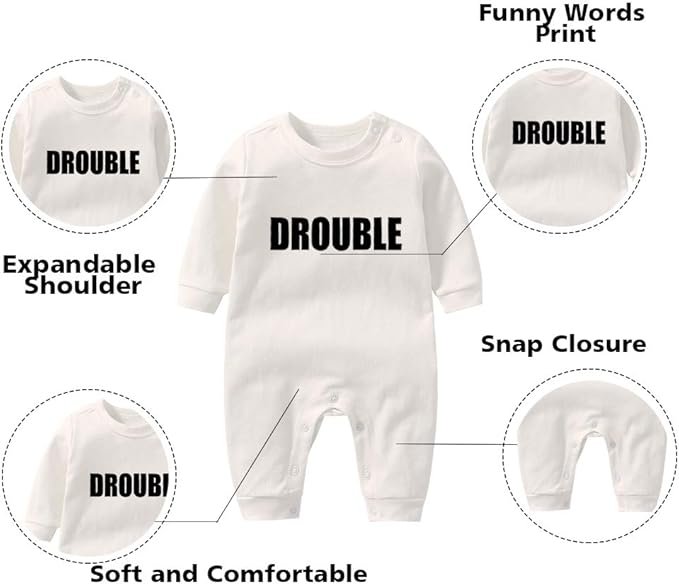 YSCULBUTOL Baby Twins Bodysuits Funny Double Trouble Cute Girl Romper Twin Jumpsuits Hat Set