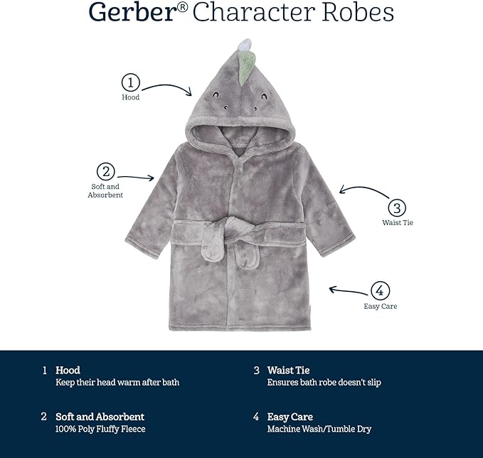 Gerber Unisex Baby Plushy Soft Hooded Animal Character Bathrobe