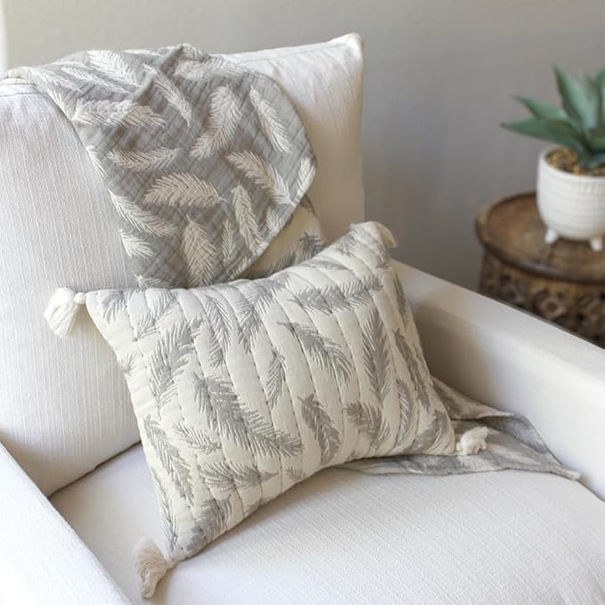 Crane Baby Blanket, Soft Cotton Jacquard Nursery and Stroller Blanket for Boys and Girls, Grey Feather, 30” x 40”