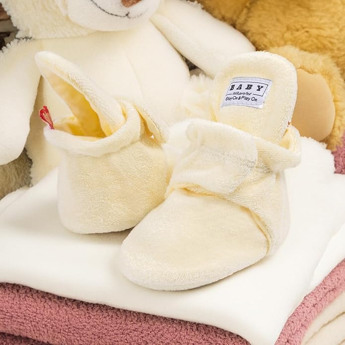 Sawimlgy Newborn Infant Baby Girl Boy Cotton Booties Stay On Sock Slippers Soft Bedroom Shoes Non-Skid Ankle Boots With Grippers Toddler Crib Warm Shoe First Walker Birthday Shower