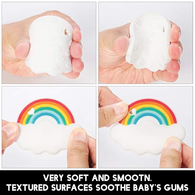 Baby Silicone Teether,Sensory Chew Toys,BPA Free Soft and Effective Infant Teething Pain Relief Toys,Freezer Safe,Food Grade Silicone,Best Shower Gift for Boys and Girls (Rainbow)
