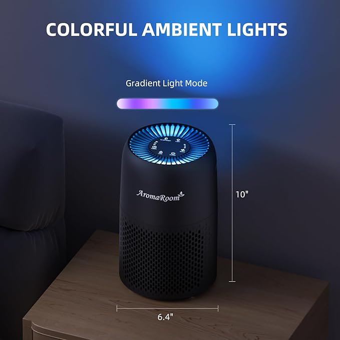 Air Purifiers for Home Bedroom, AromaRoom H13 HEPA Air Purifier Filter for Allergies, Pollen, Smoke, Dusts, Pets Dander, Odor, Hair, 22dB Quiet Air Cleaner for Room, Office, Dorm, AP100-B (Black)
