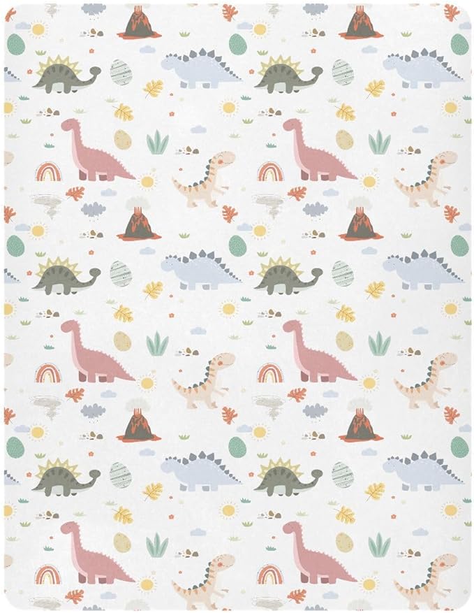 Baby Crib Sheets Dinosaur Plant Rainbow Crib Sheets for Boys Girls,Neutral Bassinet Toddler Bed Play Sheets Breathable Soft and Portable 52 * 28 * 9in