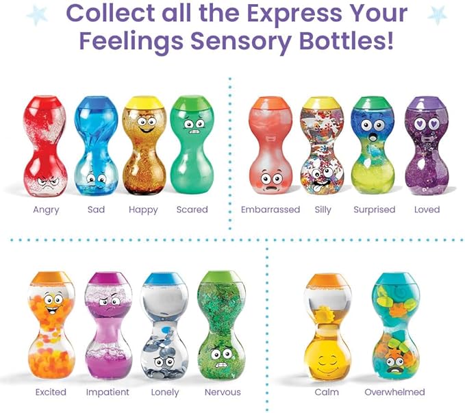 hand2mind Express Your Feelings Sensory Bottles- Secondary Emotions 2, Toddler Sensory Toys, Quiet Fidget Toys, Play Therapy Toys, Calm Down Corner Supplies, Calming Corner, Social Emotional Learning