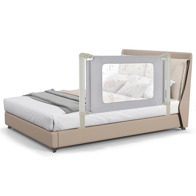 BABY JOY Bed Rail for Toddlers, 59" Vertical Lifting Extra Long Infants Safety Bed Side Rails with Double Lock, Foldable Baby Bed Rail Guard for Twin Double Full Size Queen King Bed Mattress (Gray)