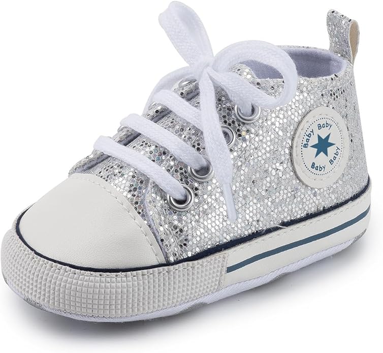 Unisex Baby Boys Girls Shoes, Newborn Infant Non-Slip Canvas Denim High Top Sneakers, Toddler First Walkers Shoes