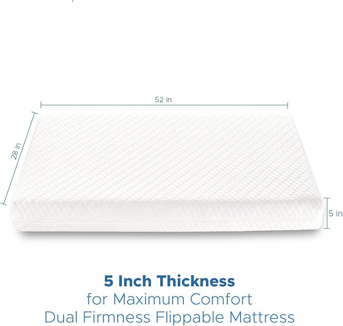 Crib Mattress, Dual-Sided Breathable Baby and Toddler Memory Foam Mattress with Removable and Washable Cover, 100% Knitted Fabric, Fits Standard Cribs and Toddler Beds, 52" x 28" x 5"