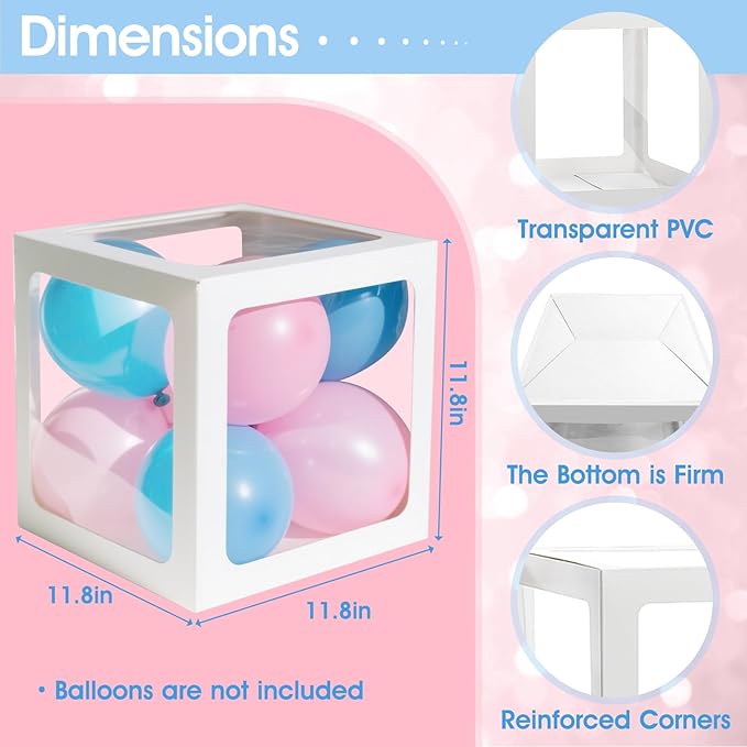 Ledido Baby Boxes with Letters for Baby Shower Decorations, 4 pcs Clear Baby Balloon Boxes Blocks for Baby Shower Decor with Letters for Boy Girl Gender Reveal Decorations Backdrop Party (White)