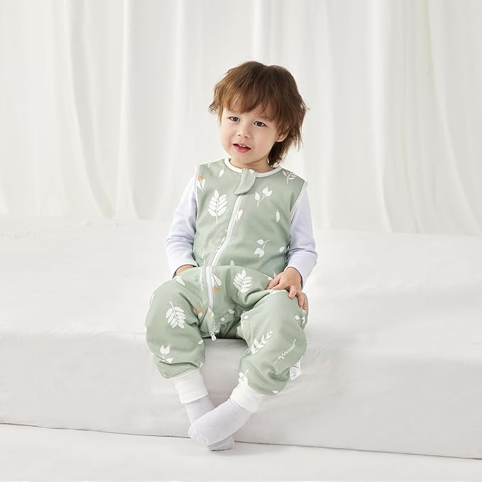 Super Soft 0.5 TOG Sleep Sack with Legs, 100% Organic Cotton Side Open Lightweight Toddler Sleep Sack with Feet, Foliage, Size M