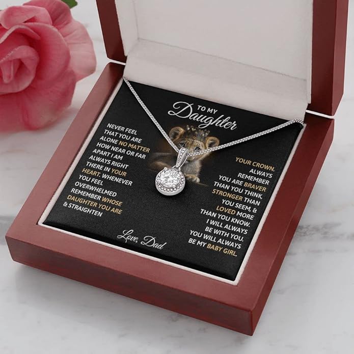 To My Beautiful Daughter Necklace from Mom & Dad | Cubic Zirconia Pendant with Heartfelt Message Card & Gift Box | Daughter Birthday, Graduation, Christmas Jewelry Gift from Parents