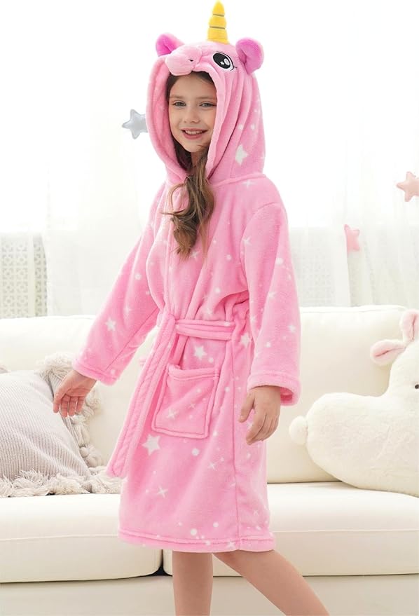Doctor Unicorn Girls Fleece Hooded Robe Toddler Warm Fuzzy Bathrobe