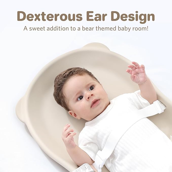 Waterproof Baby Diaper Changing Pad EVA Foam Wipeable Teddy Bear, Non-Slip Base Changer Pads Portable with Adjustable Safety Belt, Easy to Clean Change Mat Fits All Changing Station Table Dresser Bed