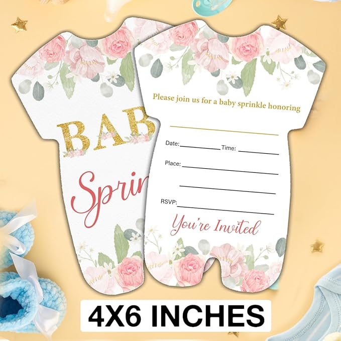 LyoGao Baby Sprinkle Baby Shower Invitations - Blush Floral Theme Baby Shower Party Fill in Invites Cards With Envelopes (20 Pack)