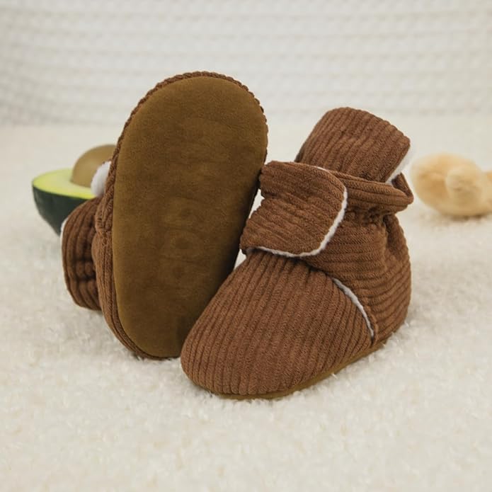 Sawimlgy Newborn Infant Baby Girl Boy Cotton Booties Stay On Sock Slippers Soft Bedroom Shoes Non-Skid Ankle Boots With Grippers Toddler Crib Warm Shoe First Walker Birthday Shower
