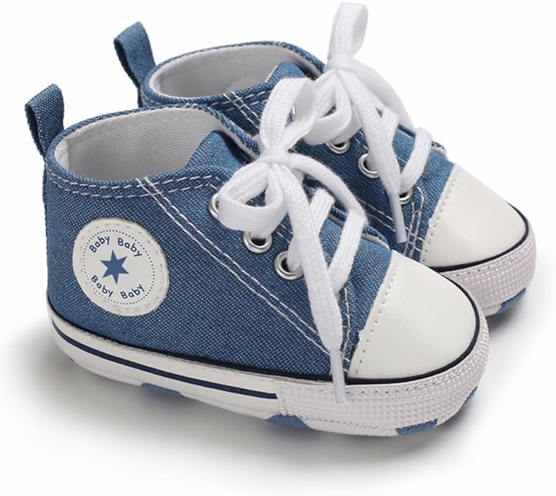 Unisex Baby Boys Girls Shoes, Newborn Infant Non-Slip Canvas Denim High Top Sneakers, Toddler First Walkers Shoes