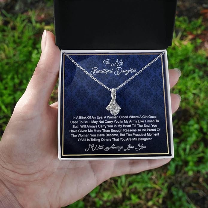To My Daughter Gift Necklace From Dad or Mom - Badass Daughter Jewelry With Heartfelt Message & Elegant Box