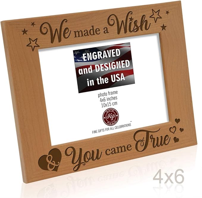 KATE POSH - We Made a Wish & You Came True Engraved Natural Wood Picture Frame, New Baby Gifts, New Mom, New Dad, Adoption Gifts (4x6 Horizontal)