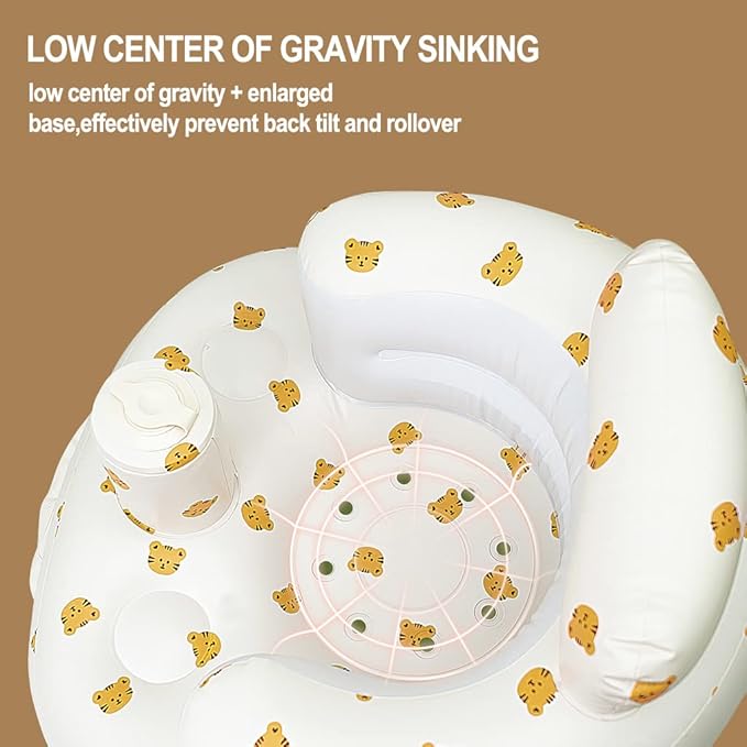 Inflatable Baby Chair, Inflatable Baby Seat for Babies 3 Months and Up, Summer Blow Up Chair with Built in Air Pump, Bumbo Seat for Learning to Sit, Palying, Camping, Tiger