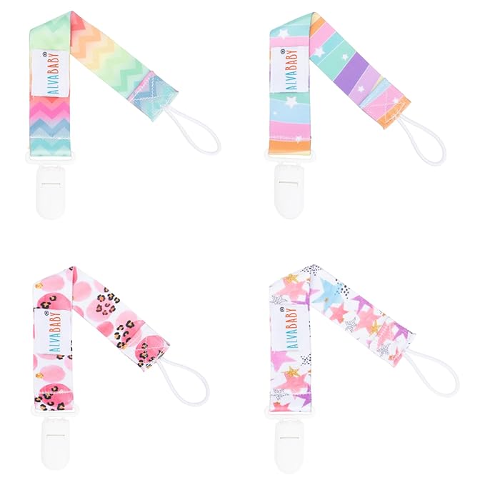 ALVABABY Pacifier Clips 6 Packs Rainbow Paci Clip Holder Leashes for Baby Boys and Girls Fits Most Pacifier,Binkie Styles,Baby Teethers,Toys