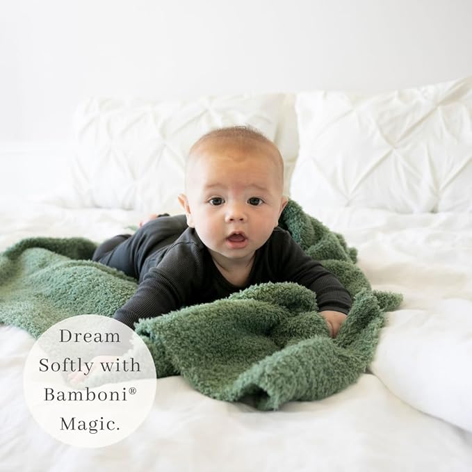 SARANONI Bamboni Luxury Baby Blanket, Breathable & Soft Plush Blanket for Infant Boys & Girls (Olive, Mini 15” x 20”)