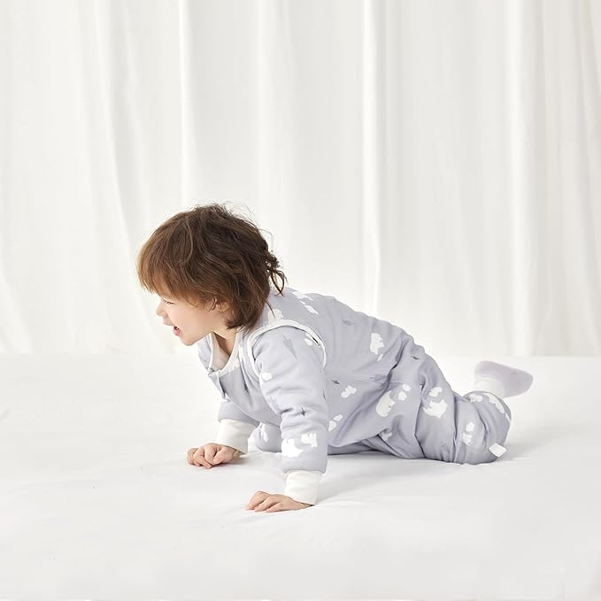 3.5 TOG Super Soft Thick Detachable Long Sleeves Sleep Sack with Feet, 100% Cotton Winter Warm Toddler Sleep Sack, Bear, Size L