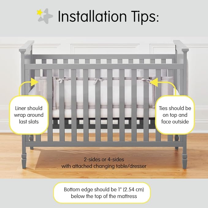 BreathableBaby Breathable Mesh Liner for Full-Size Cribs, Classic 3mm Mesh, Gray (Size 2FS Covers 2 Sides)
