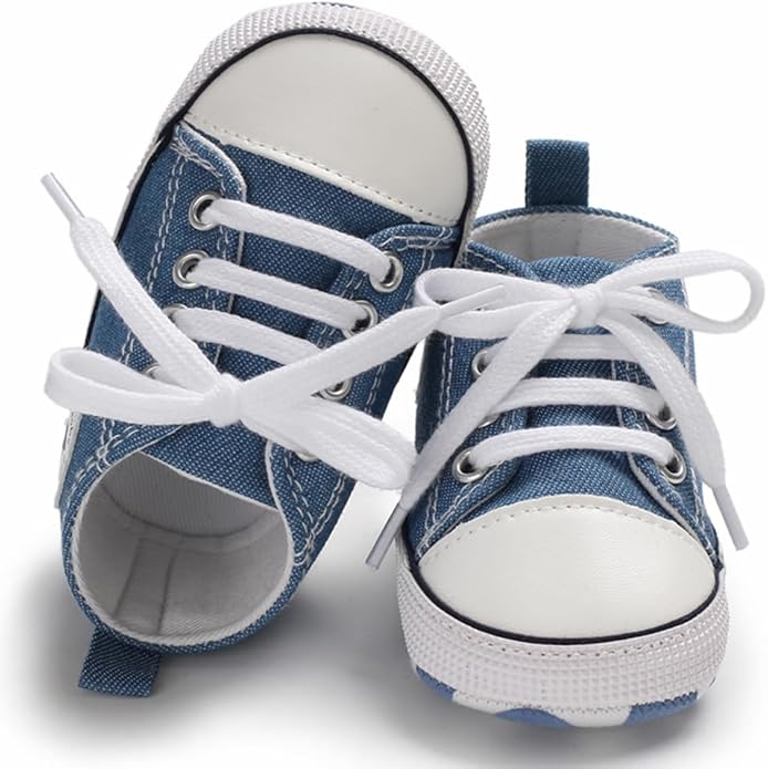 Unisex Baby Boys Girls Shoes, Newborn Infant Non-Slip Canvas Denim High Top Sneakers, Toddler First Walkers Shoes