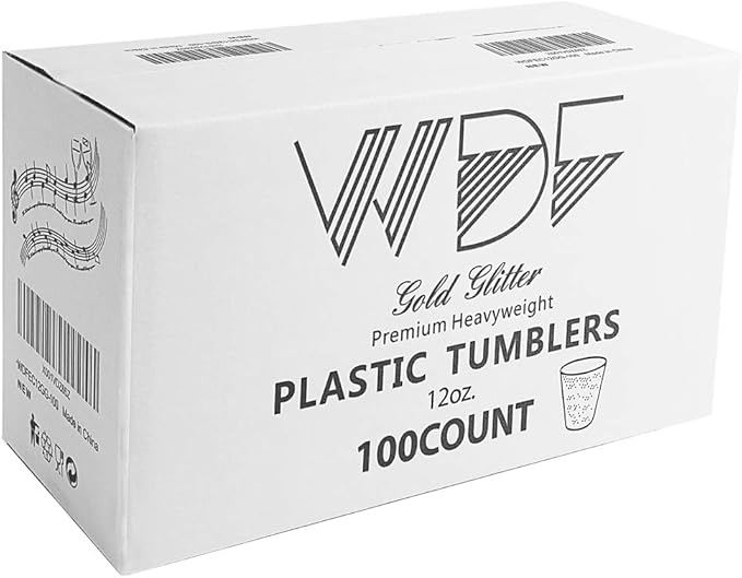 WDF 100pcs 12OZ Gold Cups - Disposable Gold Glitter Plastic Cups - Premium Wedding - Party for Thanksgiving, Christmas