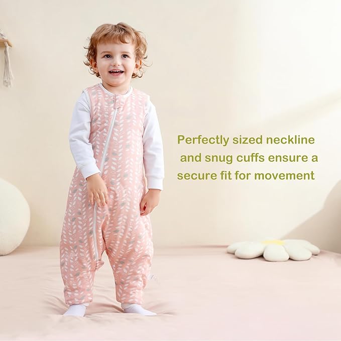 Super Soft Winter 2.5 TOG Sleep Sack with Feet, 100% Organic Cotton Warm Toddler Sleeping Sack with Legs, Feather, Size M