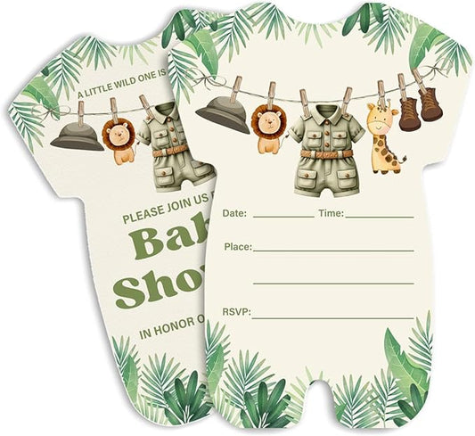 LyoGao Safari Baby Shower Invitations - Greenery Jungle Wild Animal Baby Shower Party Fill in Invites Cards With Envelopes (20 Pack)
