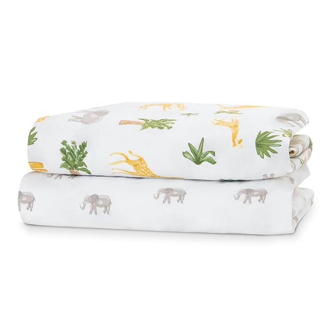 Delta Children Fitted Crib Sheets for Girls and Boys - Crib Sheet for Standard Crib and Toddler Mattresses - 28x52 Inch (Pack of 2), Safari Friends