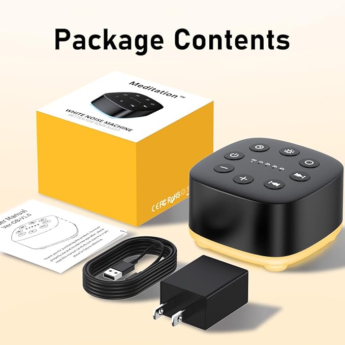 Meditation White Noise Sound Machine 30 Soothing Sounds with 32 Volume Control 12 Night Light 5 Timers Portable Sleep Machine for Travel Powered by AC or USB Sleep Therapy for Baby Kids Adults (Black)