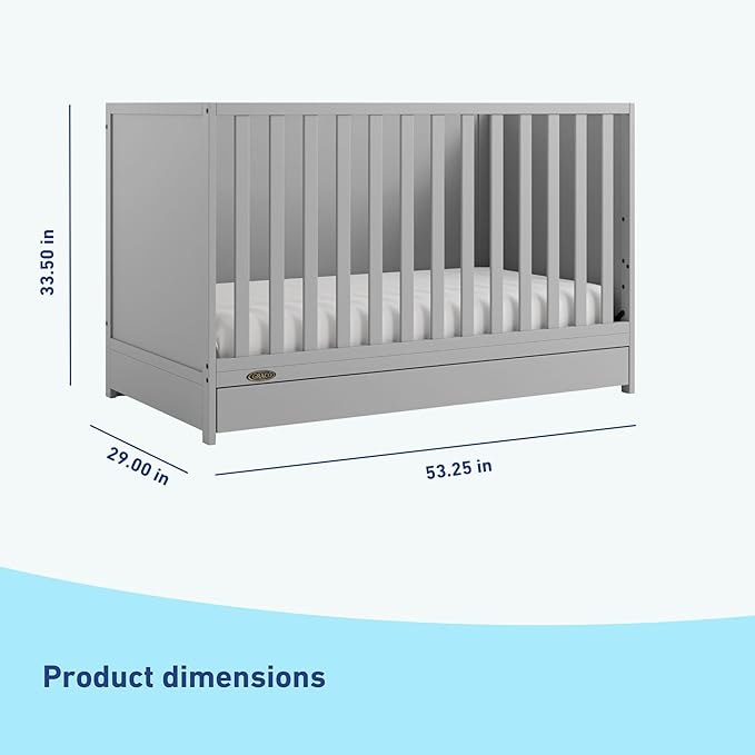Graco Theo Convertible Crib with Storage Drawer (Pebble Gray) – GREENGUARD Gold Certified with Drawer, Converts to Toddler Bed, Fits Standard Crib Mattress