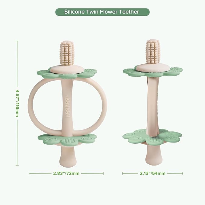 haakaa Silicone Baby Teether Toys,Nipple-Shaped End for Gum Massage,360Β° Baby Toothbrush Head for Self-Brushing Training,Easy to Grip-Pea Green