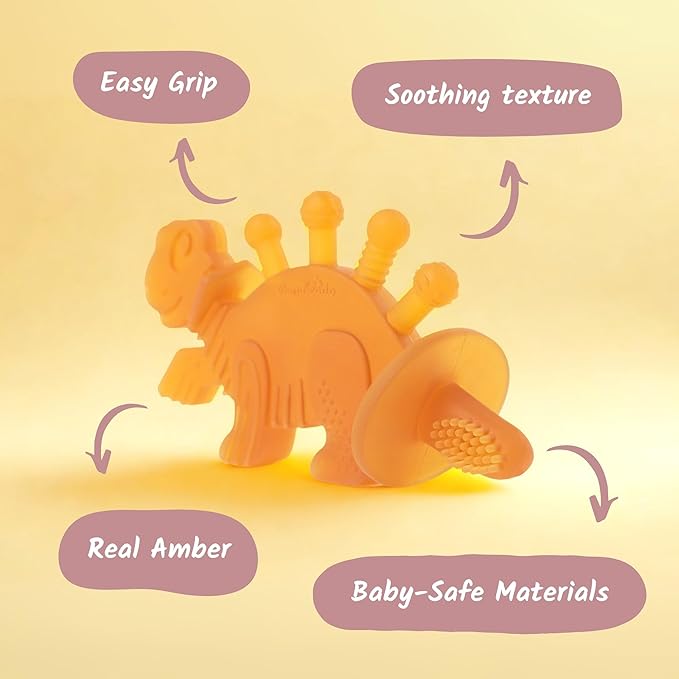 Baby Teether Toy and Training Toothbrush: Dibly - The Dino Baby Teething Toys BPA-Free Teethers Inspired by Nature with Natural Rubber Pacifier