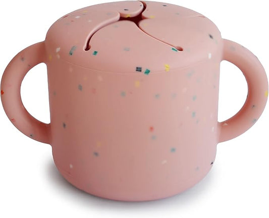 mushie Silicone Snack Cup | Spill Proof Food Container for Toddler and Baby (Powder Pink Confetti)